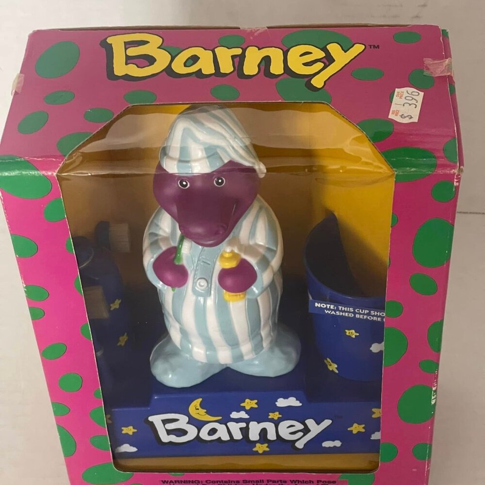Vintage 1993 Barney Battery Operated Toothbrush With Rinse Cup